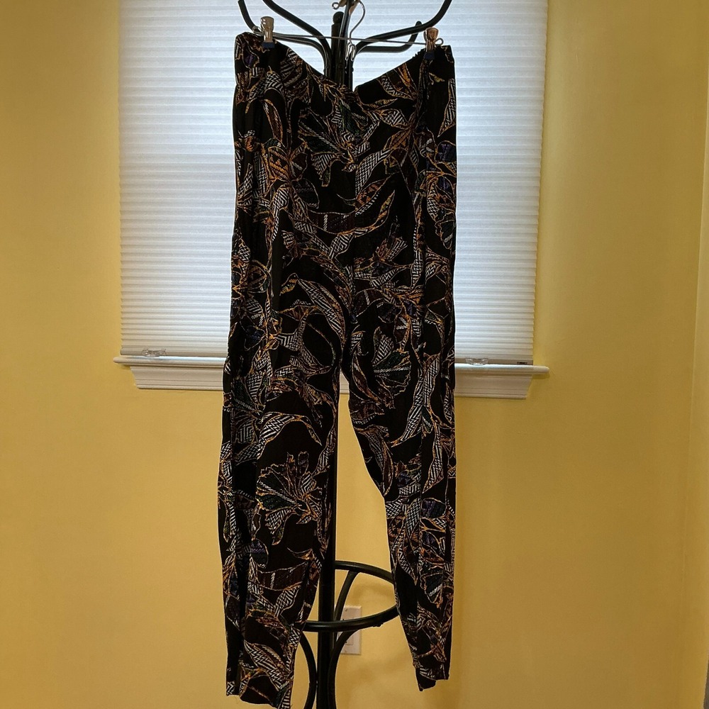 New Look Womens 2X Pants Elastic Waist Back Pull On Wide Leg Vibrant Print NWT